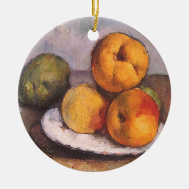 Still Life Quince, Äpfel, Birnen von Paul Cezanne Keramik Ornament (Vorne)