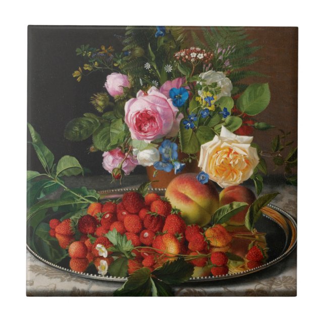 Still Life Rose und Erdbeeren von Otto Ottesen Fliese (Vorderseite)