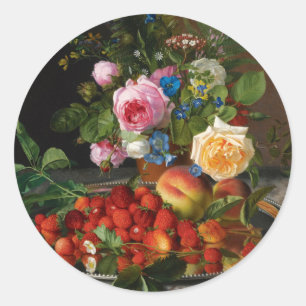 Still Life Rose und Erdbeeren von Otto Ottesen Runder Aufkleber