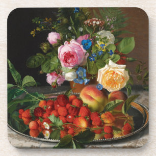 Still Life Roses and Strawberries by Otto Ottesen Getränkeuntersetzer