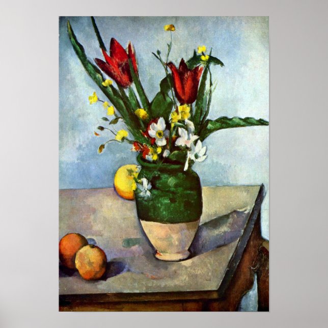 Still Life, Tulips und Äpfel von Paul Cezanne Poster (Vorne)