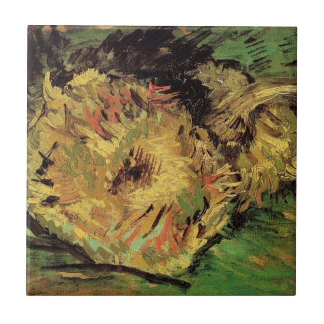 Still Life Two Cut Sonnenblumen von Vincent van Go Fliese (Vorderseite)