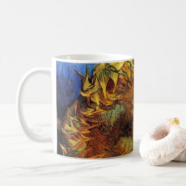 Still Life Two Cut Sonnenblumen von Vincent van Go Kaffeetasse (Mit Donut)
