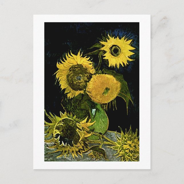 Still Life Vase Five Sunflowers Van Gogh Fine Art Postkarte (Vorderseite)