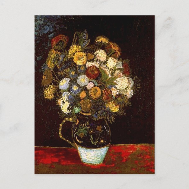 Still Life Vase mit Zinnias Van Gogh Fine Art Postkarte (Vorderseite)