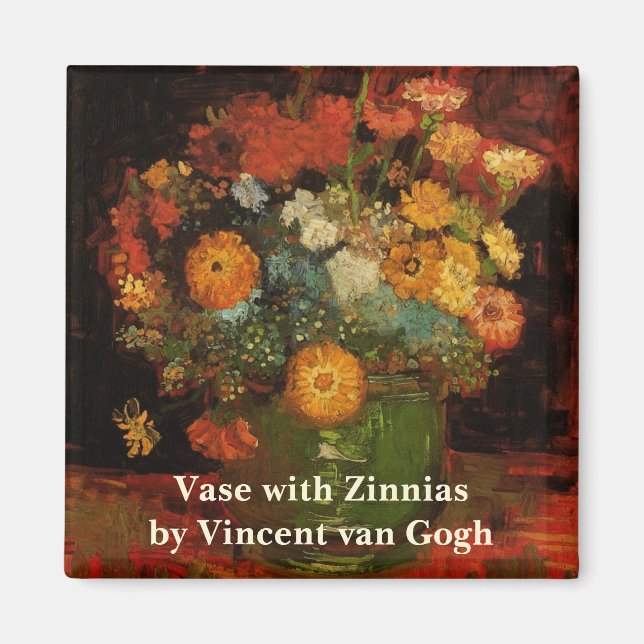 Still Life Vase mit Zinnias von Vincent van Gogh Magnet (Vorne)