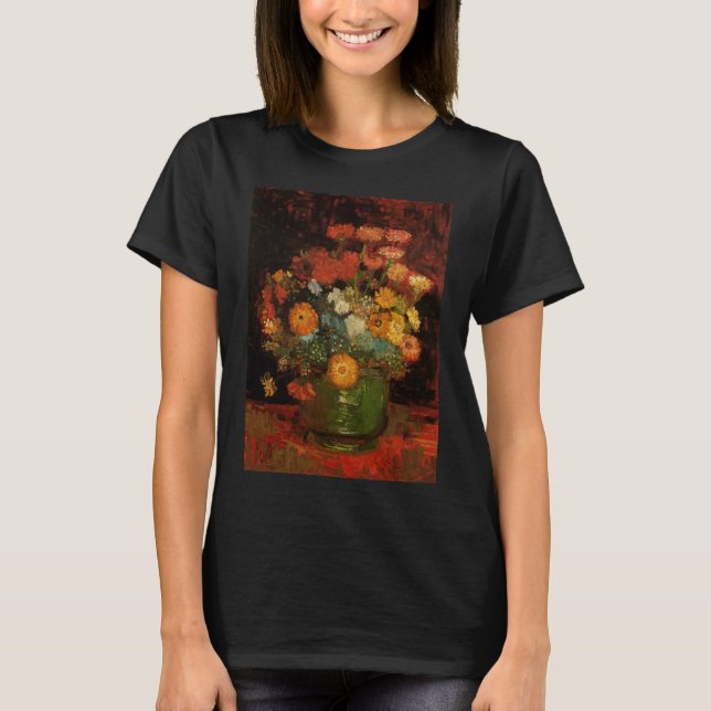 Still Life Vase mit Zinnias von Vincent van Gogh T-Shirt (Vorderseite)