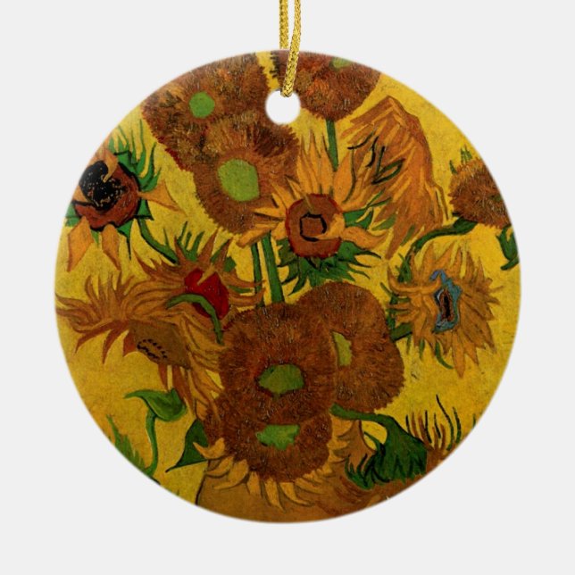 Still Life Vase w 15 Sonnenblumen Vincent van Gogh Keramikornament (Vorne)