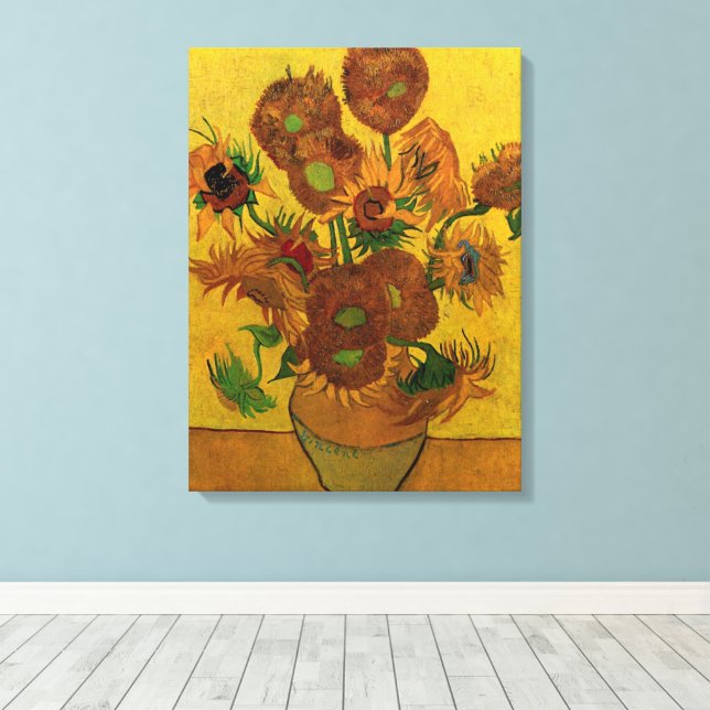 Still Life Vase w 15 Sonnenblumen Vincent van Gogh Leinwanddruck (Insitu (Holzboden))