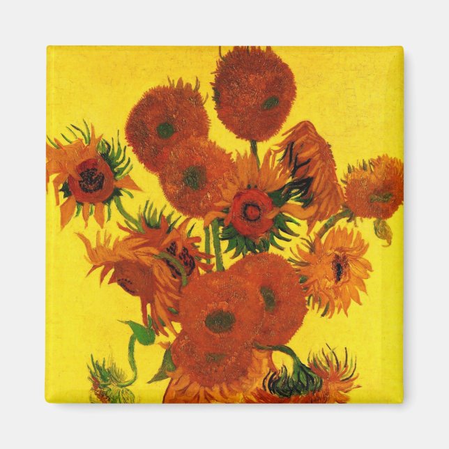 Still Life Vase w 15 Sonnenblumen Vincent van Gogh Magnet (Vorne)