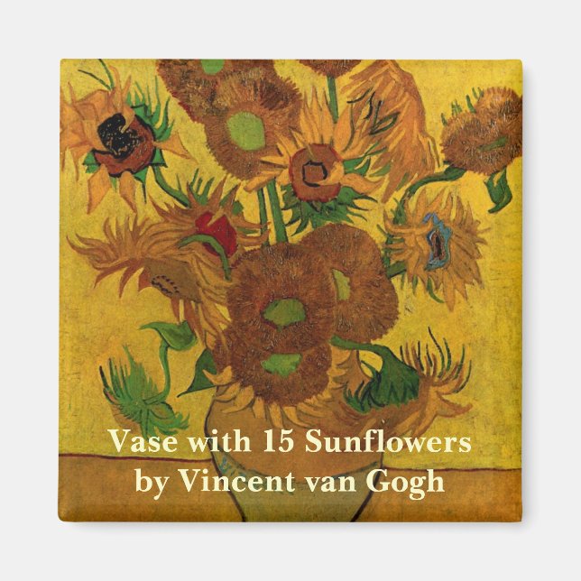 Still Life Vase w 15 Sonnenblumen Vincent van Gogh Magnet (Vorne)