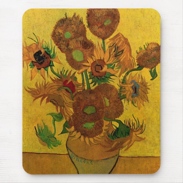 Still Life Vase w 15 Sonnenblumen Vincent van Gogh Mousepad (Vorne)