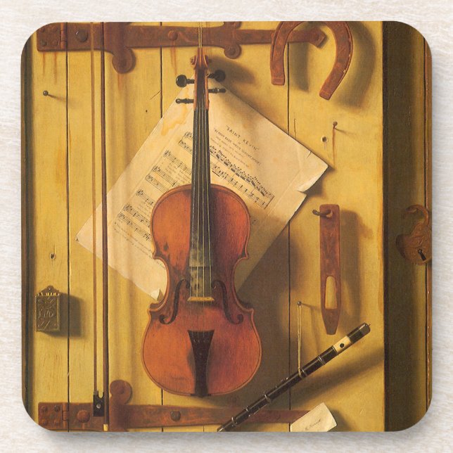Still Life Violin and Music von William Harnett Getränkeuntersetzer (Vorderseite)