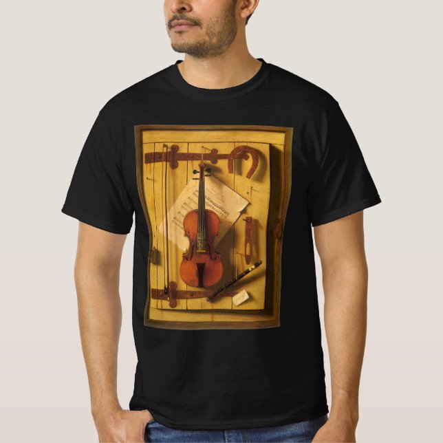 Still Life Violin and Music von William Harnett T-Shirt (Vorderseite)