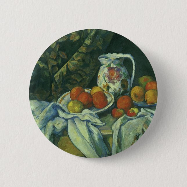 Still Life, Vorhang und Pitcher von Paul Cezanne Button (Vorderseite)