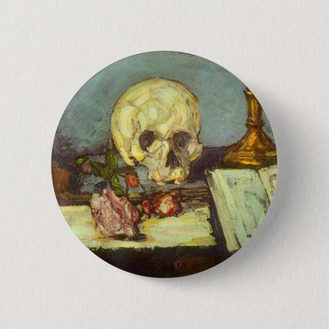 Still Life w Skull, Candle, Book by Paul Cezanne Button (Vorderseite)
