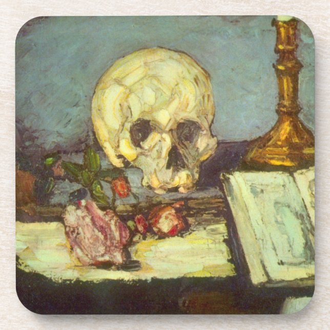 Still Life w Skull, Candle, Book by Paul Cezanne Getränkeuntersetzer (Vorderseite)