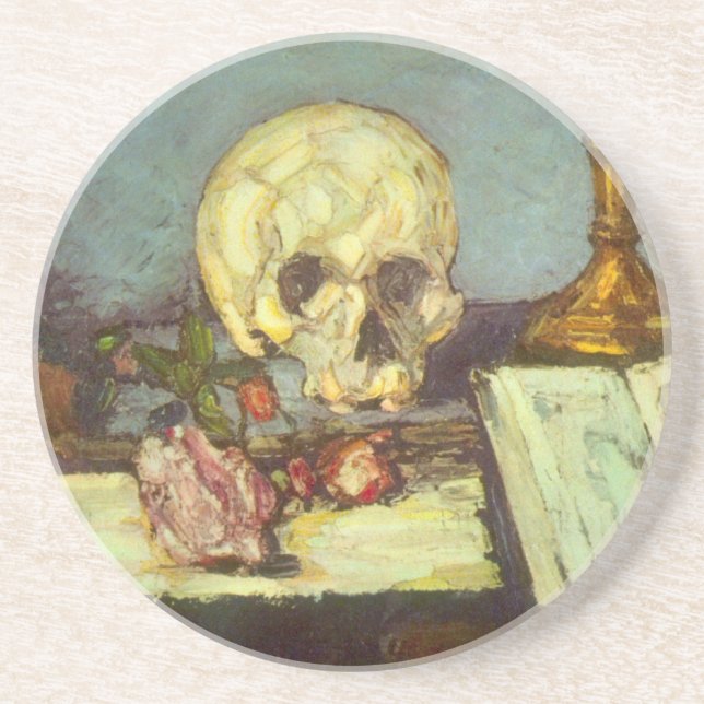 Still Life w Skull, Candle, Book by Paul Cezanne Getränkeuntersetzer (Vorne)