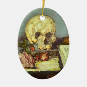 Still Life w Skull, Candle, Book by Paul Cezanne Keramik Ornament