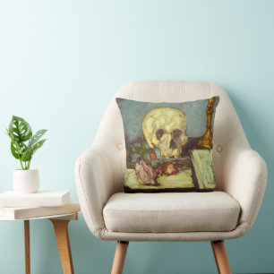 Still Life w Skull, Candle, Book by Paul Cezanne Kissen