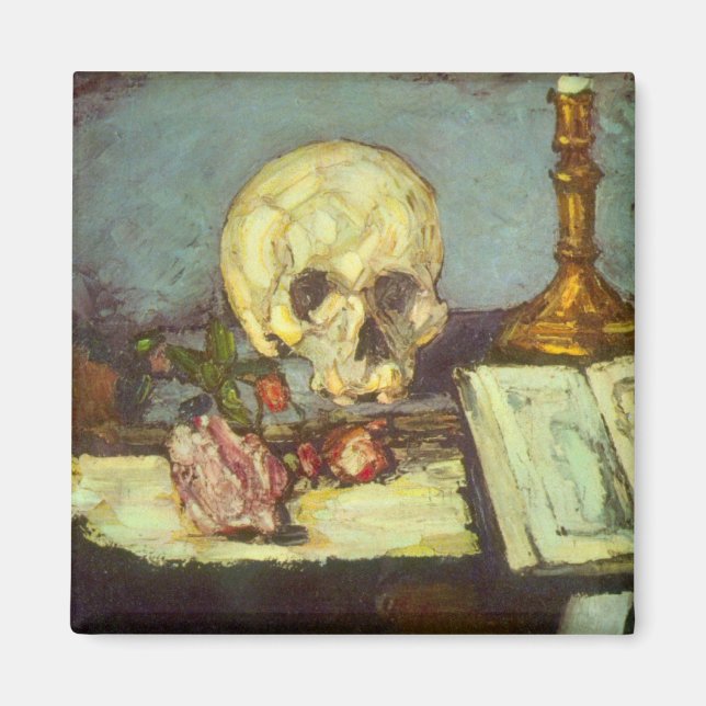 Still Life w Skull, Candle, Book by Paul Cezanne Magnet (Vorne)
