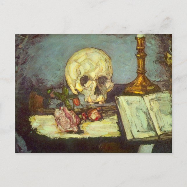 Still Life w Skull, Candle, Book by Paul Cezanne Postkarte (Vorderseite)