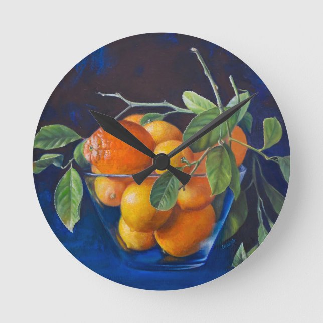 Still Life with Lemons and Orange Branch Runde Wanduhr (Vorderseite)