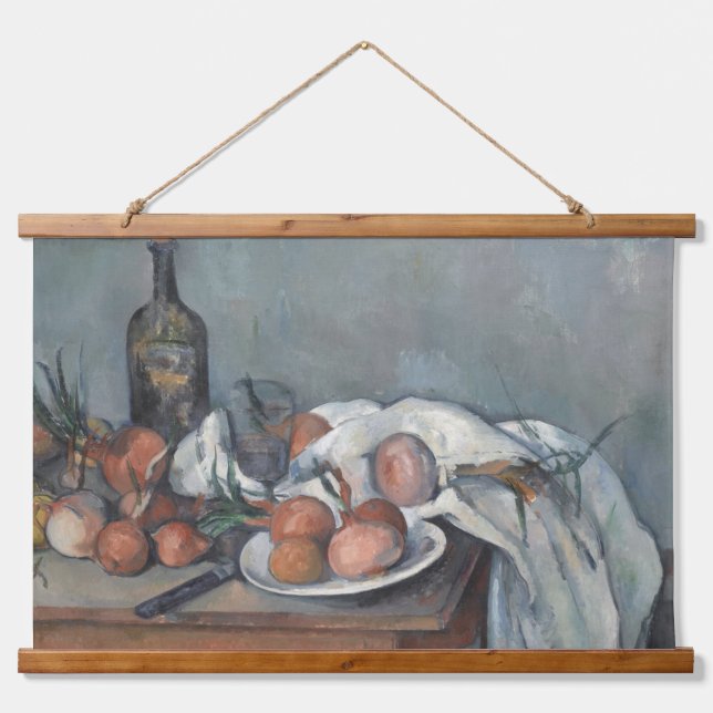 Still Life with Onions, OIl Painting, Paul Cezanne Wandteppich Mit Holzrahmen (Vorne)