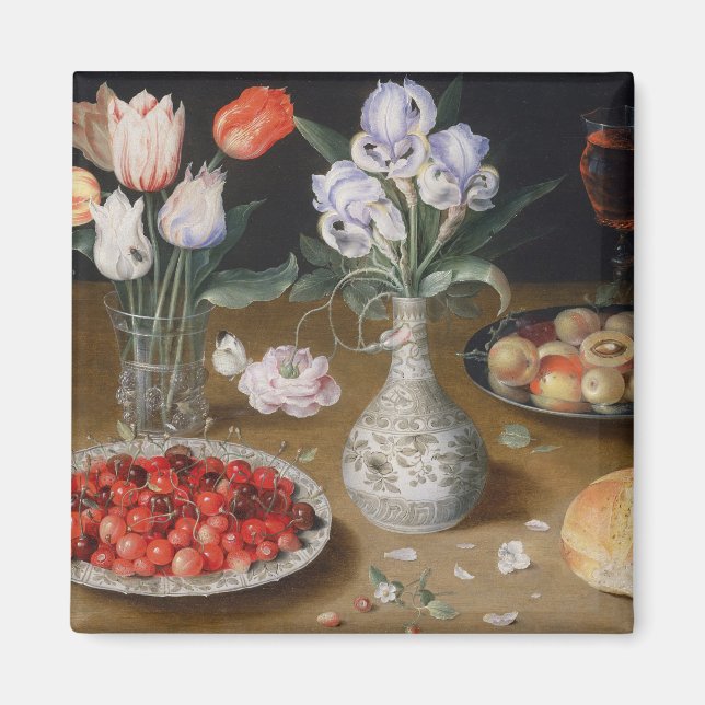 Still Lilies, Tulips, Kirschen und Erdbeeren Magnet (Vorne)