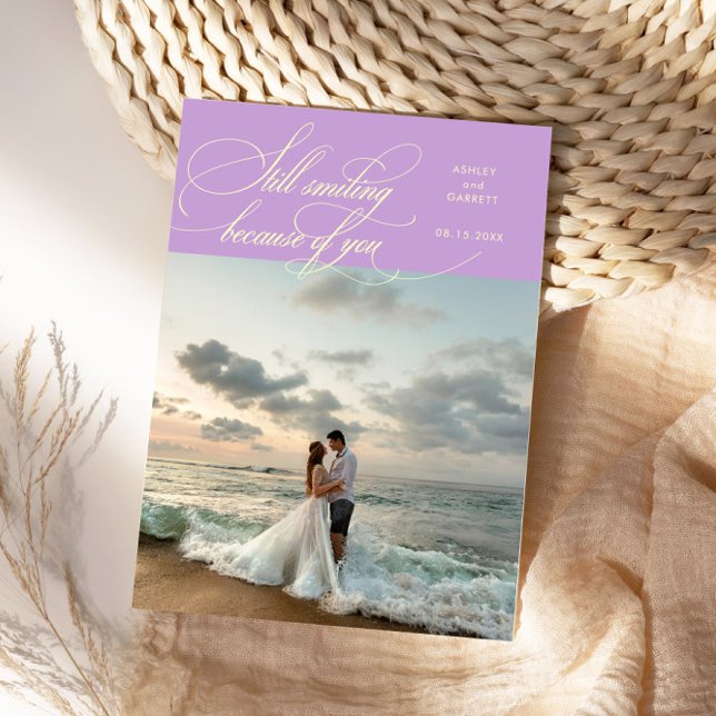 Still Smiling Elegant Wedding Photo Wisteria Dankeskarte (Von Creator hochgeladen)