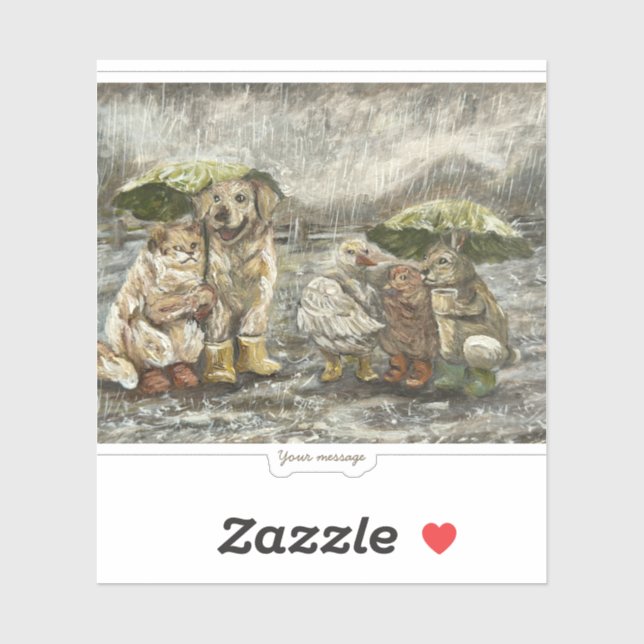 Still Together Whimsical Farmhouse Animals Rainy  Aufkleber (Blatt)