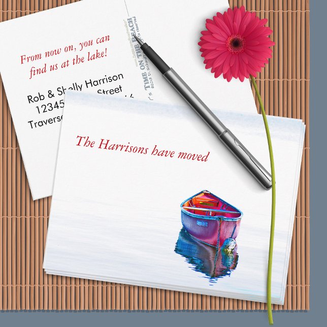 Still Water Red Canoe Neue Adresse Ankündigungspostkarte (Von Creator hochgeladen)