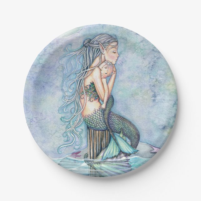Still Waters Mutter und Baby Mermaids Baby Dusche Pappteller (Vorderseite)