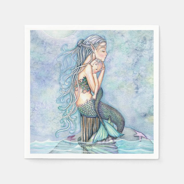 Still Waters Mutter und Baby Mermaids Paper Napkin Serviette (Vorderseite)
