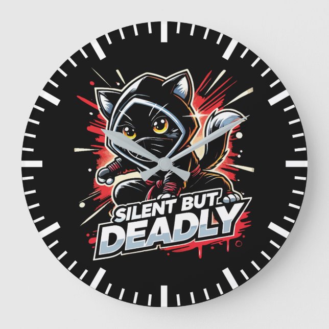 Stille, aber tödlich - Niedliche Funny Ninja Cat Große Wanduhr (Vorderseite)