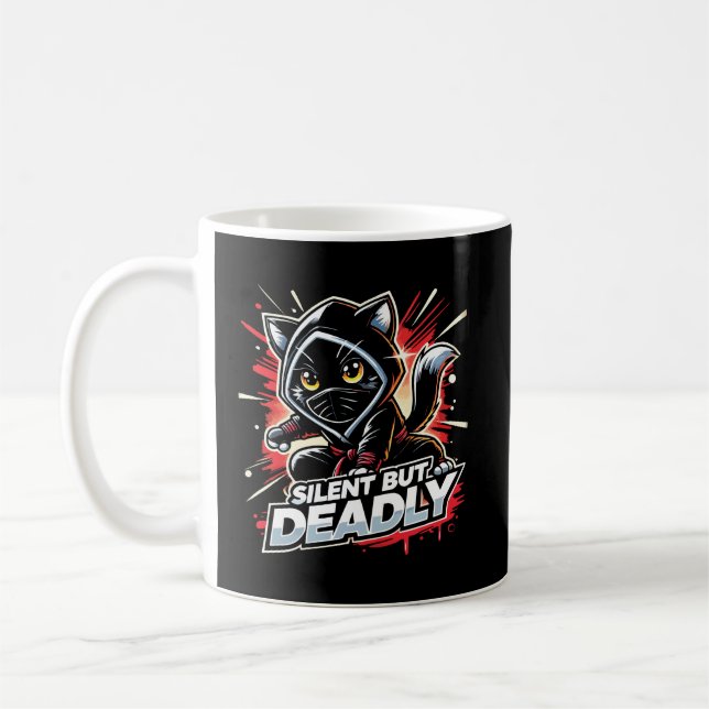 Stille, aber tödlich - Niedliche Funny Ninja Cat Kaffeetasse (Links)