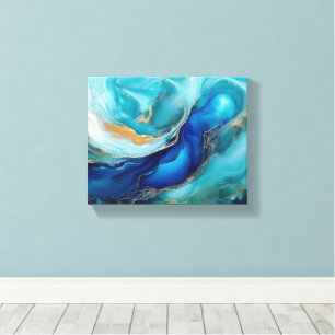 Stille Abstrakte Ozeankunst in Kobalt & Aquamarin Leinwanddruck