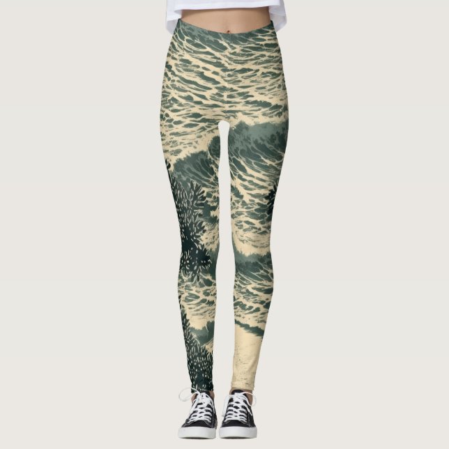 Stille am Meer: Lino Cut Artwork Leggings (Vorderseite)