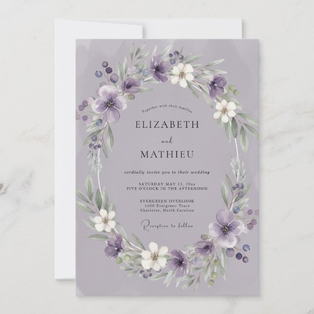Stille Amethyst-Kranz-Hochzeit Einladung (Vorderseite)