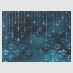 Stille Blume und Lichter auf blauem Dekor Seidenpapier