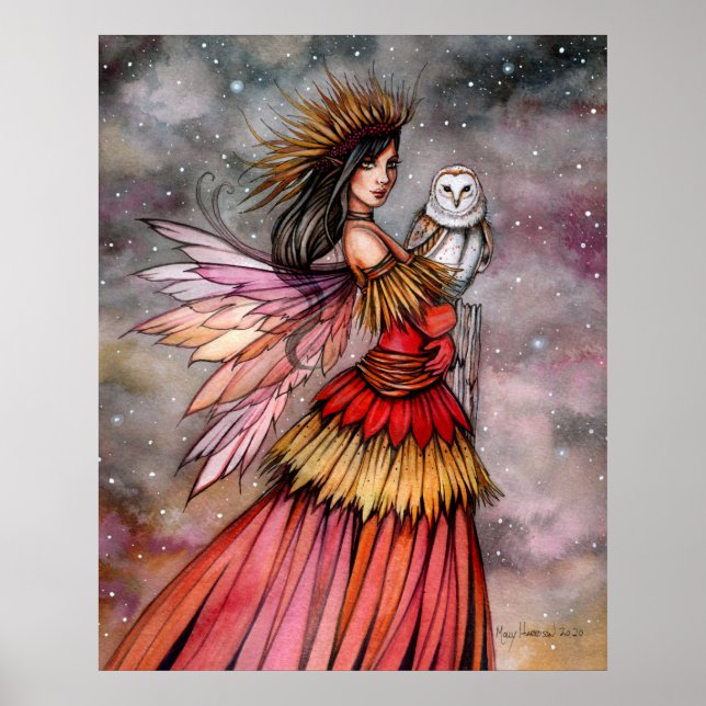 Stille Emberfee und Eulen-Fantasy-Kunst Poster (Vorne)