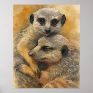 Stille Embrace - Wasserfarbe Meerkat Paar Poster