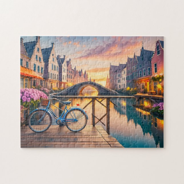 Stille Flusskunst mit Fahrrad Foto Puzzles Amerste (Horizontal)