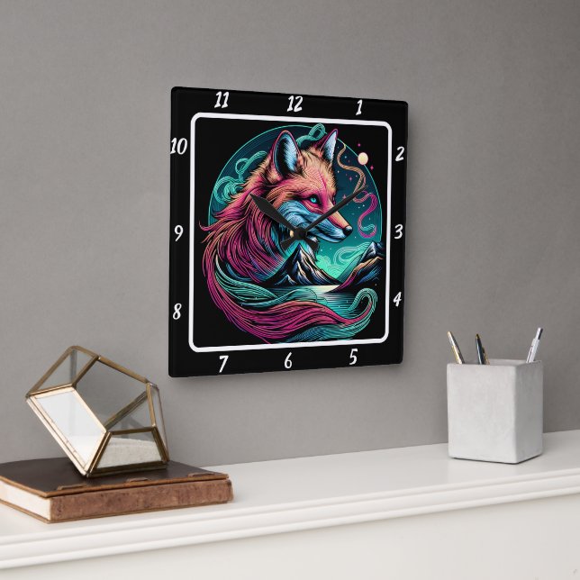 Stille Fox über den Gipfeln Quadratische Wanduhr (Büro)