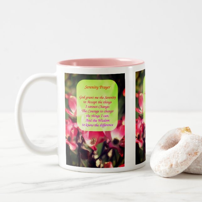 Stille Gebet Dogwood-Blume Inspiration Zweifarbige Tasse (Mit Donut)