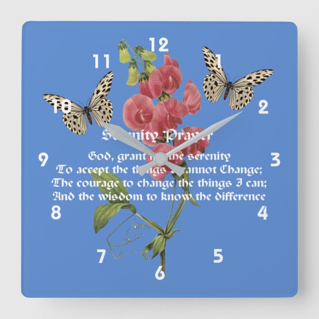 Stille Gebet und Schmetterling      Quadratische Wanduhr (Vorderseite)
