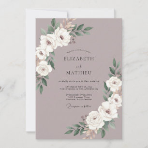 Stille Hochzeit in Lila-Mauve mit Pfingstrosen Einladung