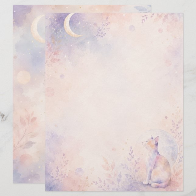 Stille Katze im Mondlicht Briefbogen (Vorne/Hinten)
