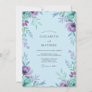 Stille Lavendel-Periwinkle-Pfingstrose-Hochzeit Einladung