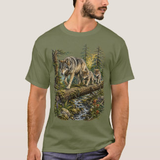 Stille Lektion – Vintage Wolf Family Wilderness T-Shirt